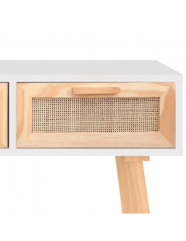 Tavolo Consolle Bianco 105x30x75 Massello Pino Rattan Naturale