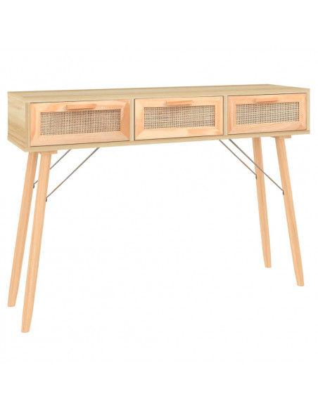 Tavolo Consolle Marrone 105x30x75 Massello Pino Rattan Naturale