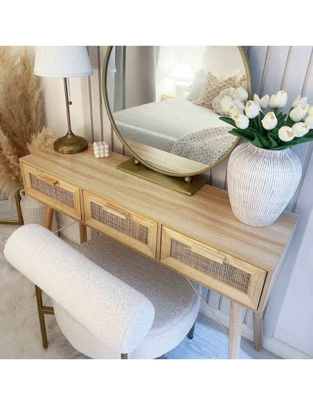 Tavolo Consolle Marrone 105x30x75 Massello Pino Rattan Naturale