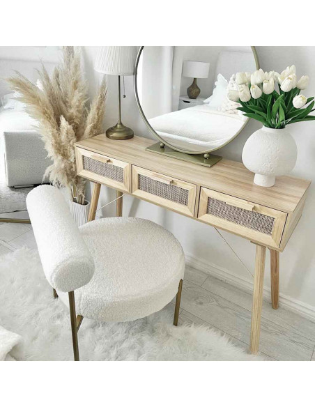 Tavolo Consolle Marrone 105x30x75 Massello Pino Rattan Naturale