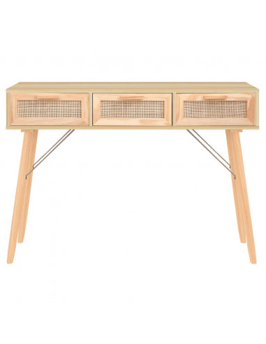 Tavolo Consolle Marrone 105x30x75 Massello Pino Rattan Naturale