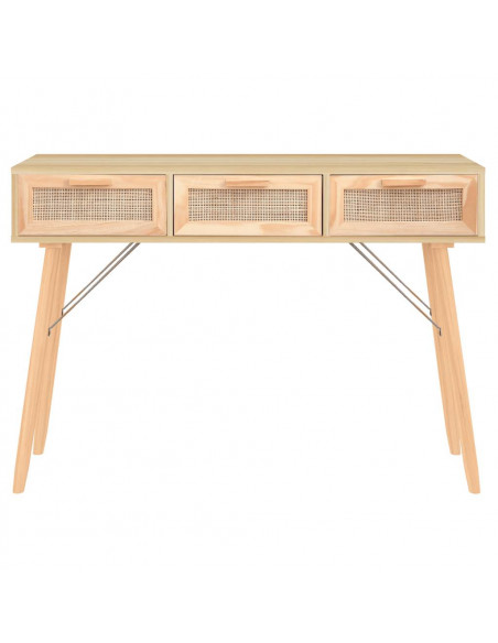 Tavolo Consolle Marrone 105x30x75 Massello Pino Rattan Naturale