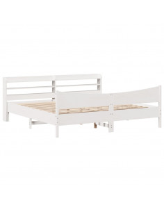 Giroletto con Testiera Bianco 200x200 cm Legno Massello di Pino 2