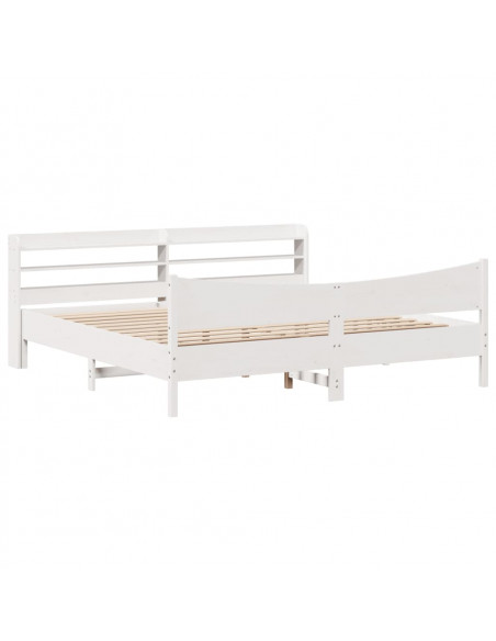 Giroletto con Testiera Bianco 200x200 cm Legno Massello di Pino
