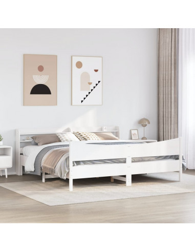 Giroletto con Testiera Bianco 200x200 cm Legno Massello di Pino