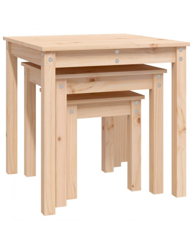 Tavolini a Incastro 3 pz in Legno Massello di Pino