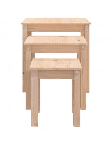 Tavolini a Incastro 3 pz in Legno Massello di Pino