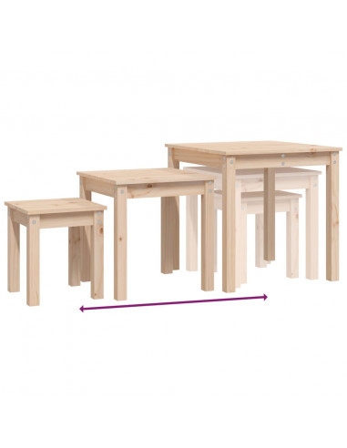 Tavolini a Incastro 3 pz in Legno Massello di Pino