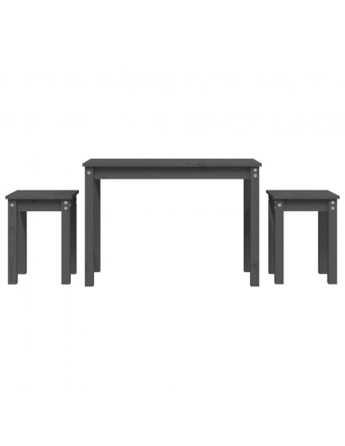 Tavolini a Incastro 3 pz Grigio in Legno Massello di Pino