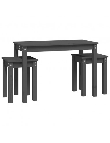 Tavolini a Incastro 3 pz Grigio in Legno Massello di Pino