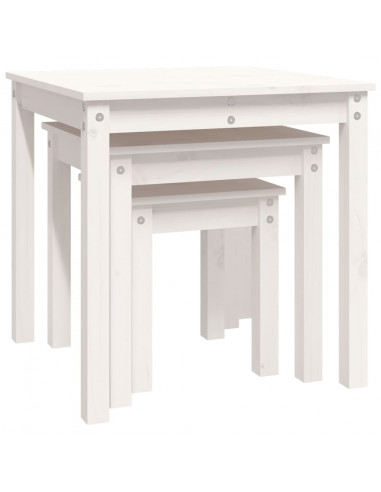 Tavolini a Incastro 3 pz Bianco in Legno Massello di Pino