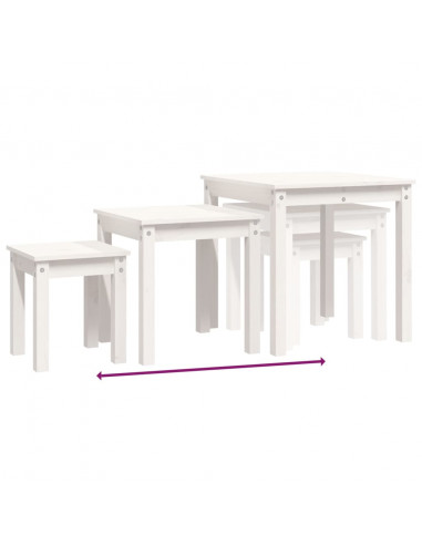 Tavolini a Incastro 3 pz Bianco in Legno Massello di Pino