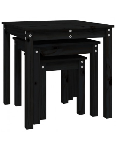 Tavolini a Incastro 3 pz Nero in Legno Massello di Pino