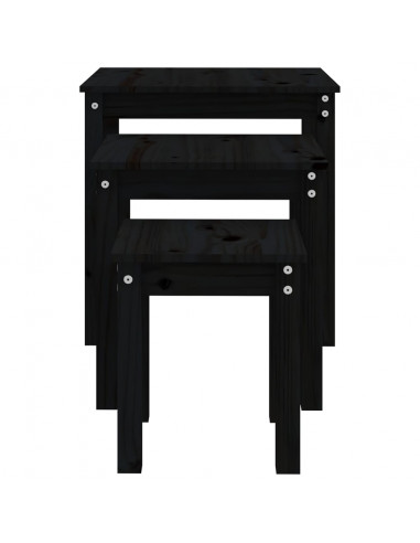 Tavolini a Incastro 3 pz Nero in Legno Massello di Pino