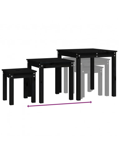 Tavolini a Incastro 3 pz Nero in Legno Massello di Pino