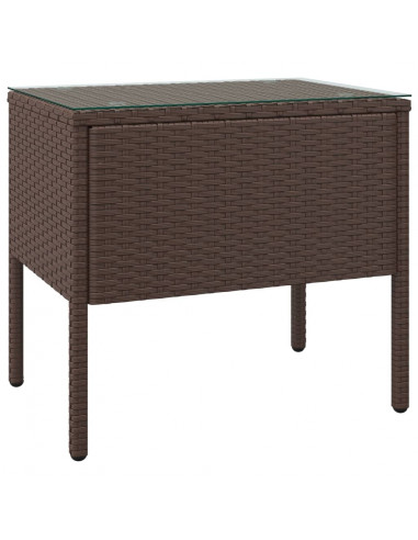 Tavolino Marrone 53x37x48 cm Polyrattan e Vetro Temperato