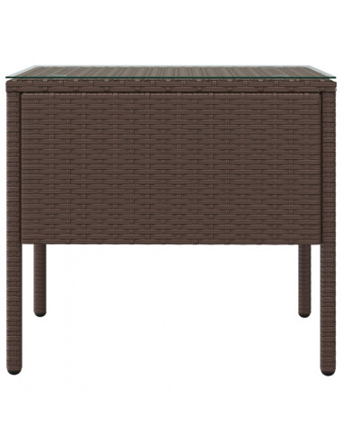 Tavolino Marrone 53x37x48 cm Polyrattan e Vetro Temperato