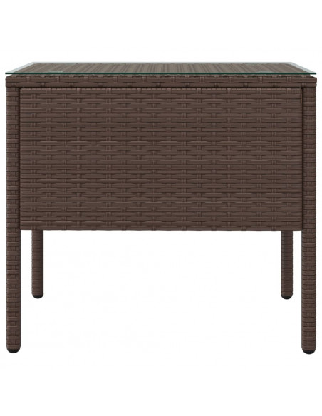 Tavolino Marrone 53x37x48 cm Polyrattan e Vetro Temperato