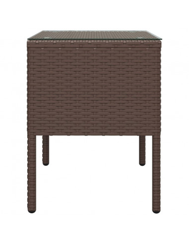 Tavolino Marrone 53x37x48 cm Polyrattan e Vetro Temperato
