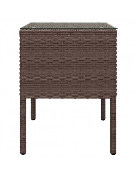 Tavolino Marrone 53x37x48 cm Polyrattan e Vetro Temperato