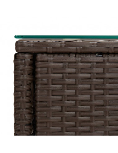 Tavolino Marrone 53x37x48 cm Polyrattan e Vetro Temperato