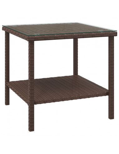 Tavolino Marrone 45x45x45 cm Polyrattan e Vetro Temperato