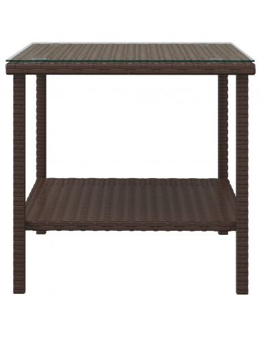 Tavolino Marrone 45x45x45 cm Polyrattan e Vetro Temperato