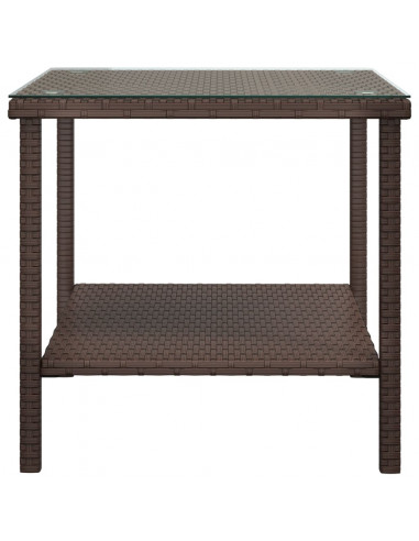 Tavolino Marrone 45x45x45 cm Polyrattan e Vetro Temperato