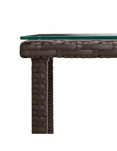 Tavolino Marrone 45x45x45 cm Polyrattan e Vetro Temperato