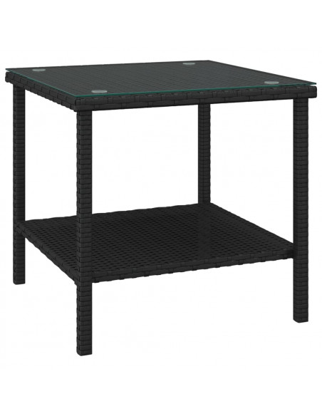 Tavolino Nero 45x45x45 cm Polyrattan e Vetro Temperato