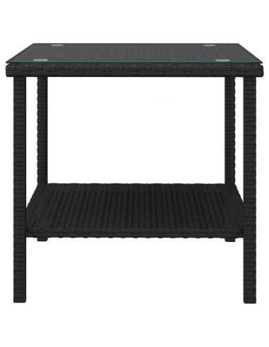 Tavolino Nero 45x45x45 cm Polyrattan e Vetro Temperato