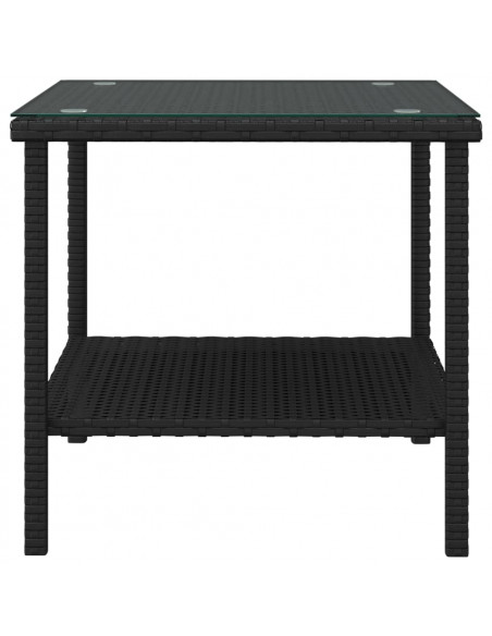 Tavolino Nero 45x45x45 cm Polyrattan e Vetro Temperato