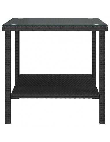 Tavolino Nero 45x45x45 cm Polyrattan e Vetro Temperato