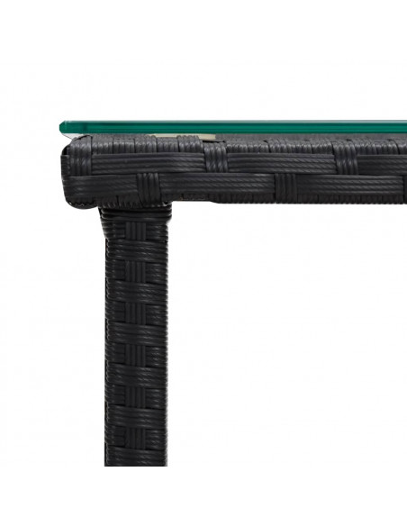 Tavolino Nero 45x45x45 cm Polyrattan e Vetro Temperato