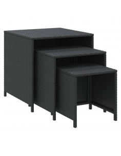 Tavolini Impilabili 3 pz Neri in Polyrattan 2