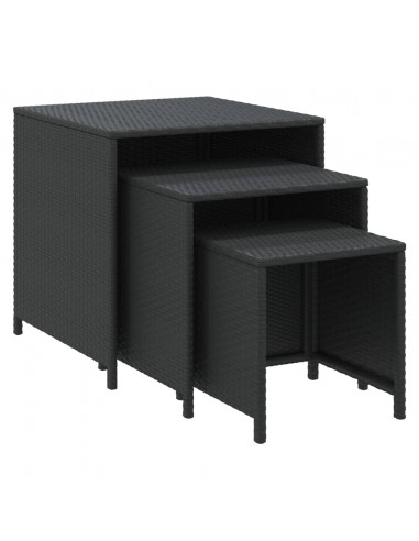 Tavolini Impilabili 3 pz Neri in Polyrattan