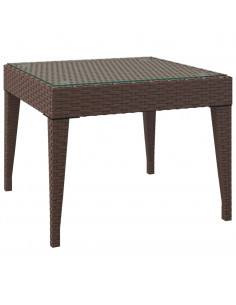 Tavolino Marrone 50x50x38 cm Polyrattan e Vetro Temperato 2