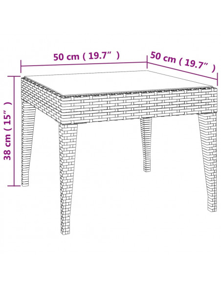 Tavolino Marrone 50x50x38 cm Polyrattan e Vetro Temperato