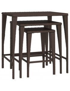 Tavolini Impilabili 3 pz Marroni in Polyrattan 2