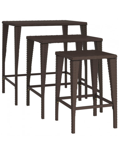 Tavolini Impilabili 3 pz Marroni in Polyrattan