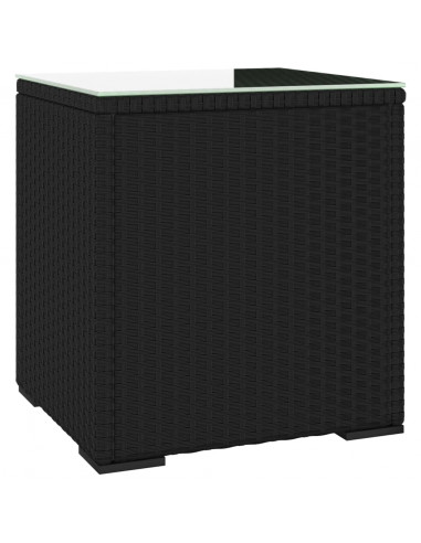 Tavolino Nero 40x37x40,5 cm Polyrattan e Vetro Temperato