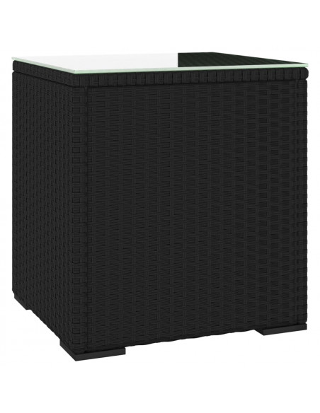 Tavolino Nero 40x37x40,5 cm Polyrattan e Vetro Temperato