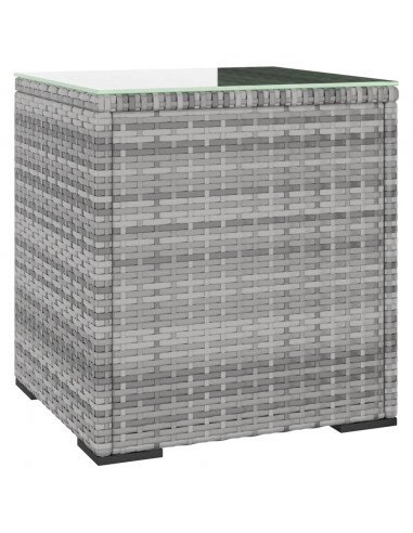Tavolino Grigio 40x37x40,5 cm Polyrattan e Vetro Temperato
