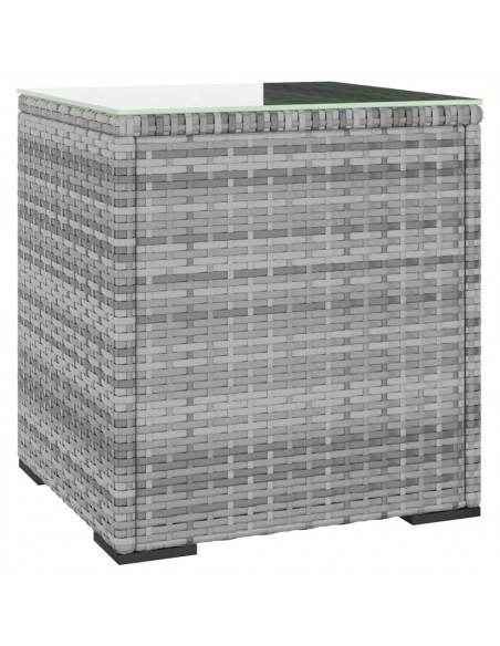 Tavolino Grigio 40x37x40,5 cm Polyrattan e Vetro Temperato