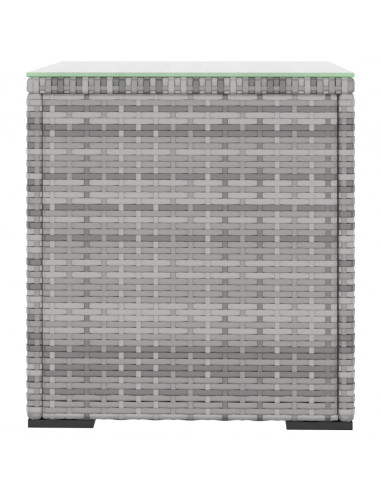 Tavolino Grigio 40x37x40,5 cm Polyrattan e Vetro Temperato
