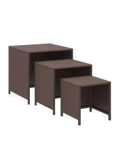 Tavolini Impilabili 3 pz Marroni in Polyrattan 2