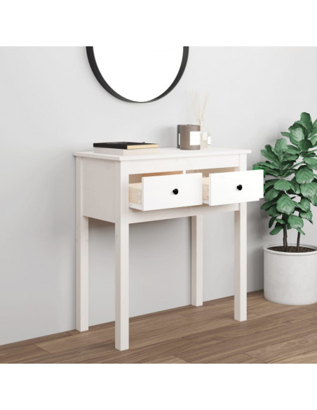 Tavolo Consolle Bianco 70x35x75 cm in Legno Massello di Pino