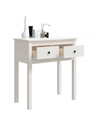 Tavolo Consolle Bianco 70x35x75 cm in Legno Massello di Pino