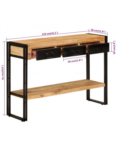 Tavolo Consolle 110x30x76 cm in Legno Massello di Mango