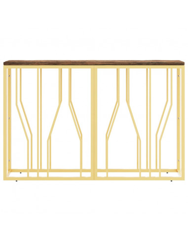 Tavolino Salotto Oro in Acciaio e Legno Massello di Recupero
